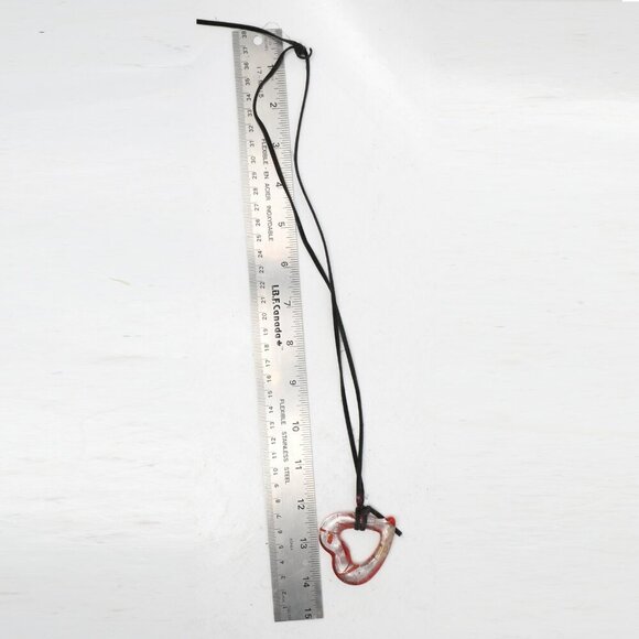 Glass Heart Pendant Fabric Cord Band Metallic Silver Red Y2K Boho - Picture 6 of 6